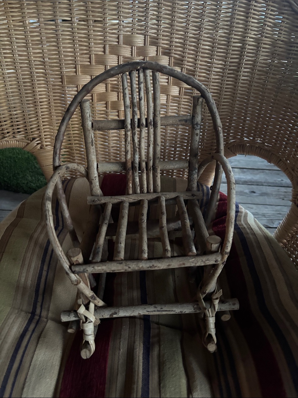 Handmade twig rocking chair garden decor plant decor